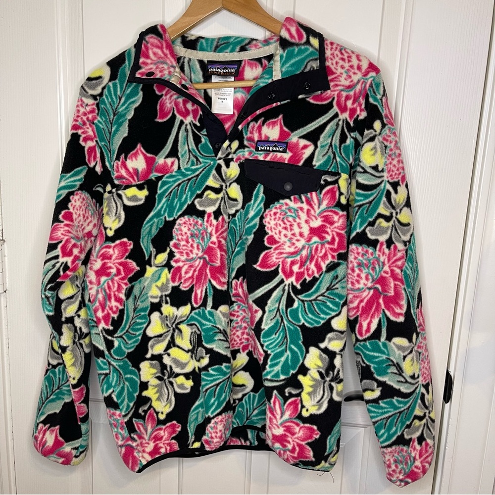 Patagonia Floral Fleece Pullover in Black, Pink, Teal, Yellow